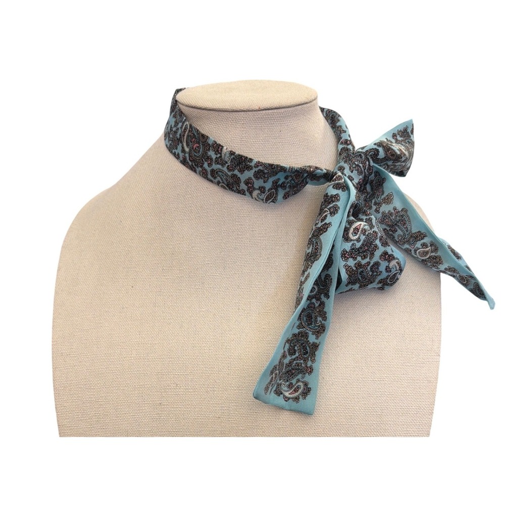 Vintage Revelli Scarf Paisley Silk Mod Retro Bohemian Skinny Necktie Blue Japan